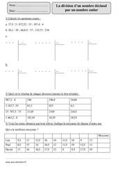 Division d'un décimal par un entier - Exercices corrigés - Calcul - Mathématiques : Primaire 5 - PDF à imprimer