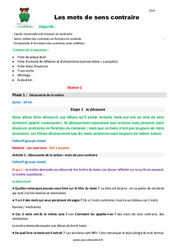 Mots de sens contraire - Séquence - Fiche de préparation : Primaire 5 - PDF à imprimer