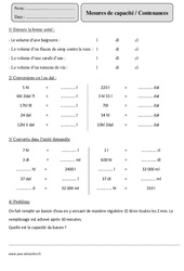 Mesures de capacité - Contenances - Exercices corrigés - Mesures et Grandeurs - Mathématiques : Primaire 5 - PDF à imprimer