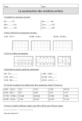 Soustraction des nombres entiers - Exercices corrigés - Calcul - Mathématiques : Primaire 4 - PDF à imprimer