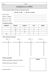 Division à 1 chiffre + sens - Exercices corrigés - Calcul - Mathématiques : Primaire 4 - PDF à imprimer