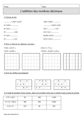 Addition des nombres décimaux - Exercices corrigés - Calcul - Mathématiques : Primaire 4 - PDF à imprimer