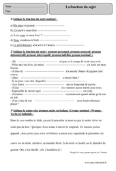 Fonction du sujet - Exercices corrigés - Grammaire : Primaire 5 - PDF à imprimer