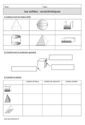 Solides- Fiches Caractéristiques - Exercices corrigés - Géométrie - Mathématiques : Primaire 4 - PDF à imprimer