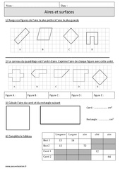 Aires - Surfaces - Mesures et calculs - Exercices - Mathématiques : Primaire 4 - PDF à imprimer