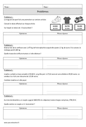 Soustractions de décimaux - Problèmes - Exercices corrigés - Mathématiques : Primaire 4 - PDF à imprimer