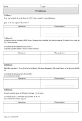 Contenances - Capacités - Problèmes de mesures - Exercices corrigés - Mathématiques : Primaire 4 - PDF à imprimer