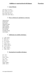 Addition et soustraction de décimaux - Exercices - Calcul - Mathématiques : Primaire 4 - PDF à imprimer