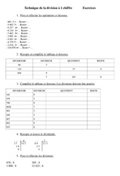 Division à 1 chiffre - Exercices - Calcul - Mathématiques : Primaire 4 - PDF à imprimer