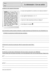 Dictionnaire - Lire un article - Exercices corrigés - Vocabulaire : Primaire 5 - PDF à imprimer