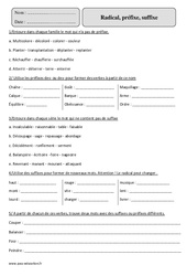 Radical, préfixe, suffixe - Exercices corrigés - Vocabulaire : Primaire 5 - PDF à imprimer