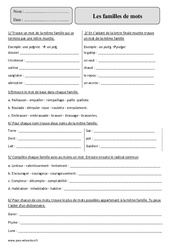 Familles de mots - Exercices corrigés - Vocabulaire : Primaire 5 - PDF à imprimer