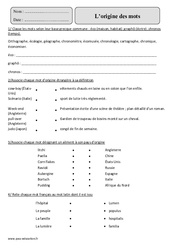 Origine des mots - Exercices corrigés - Vocabulaire : Primaire 5 - PDF à imprimer