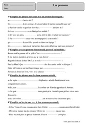 Pronoms - Exercices corrigés - Grammaire : Primaire 5 - PDF à imprimer