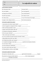 Adjectifs de couleur - Exercices corrigés - Orthographe : Primaire 5 - PDF à imprimer