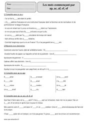 Mots commençant par  ap, ac, af, ef, of - Exercices corrigés - Orthographe : Primaire 5 - PDF à imprimer