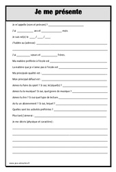 Fiche je me présente - Rentrée : Primaire 3, 4, 5 - PDF à imprimer