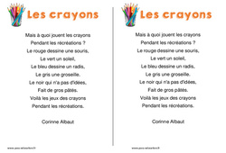Les crayons - Poésie sur la rentrée - Exploitation pédagogique - Lecture : Primaire 1, 2 - PDF à imprimer