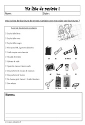 Ma liste de rentrée - Problème - Mathématiques : Primaire 3, 4 - PDF à imprimer