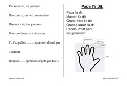 Comptine de la rentrée : Maternelle 1, 2 - PDF à imprimer