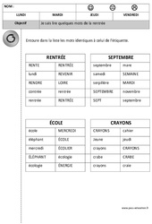 Lire les mots de la rentrée - Lecture : Maternelle 1 - PDF à imprimer