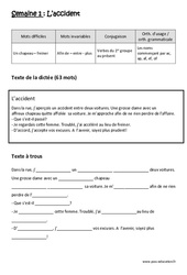L'accident - Dictée préparée 1 - A trous : Primaire 4 - Cycle 3 - PDF à imprimer