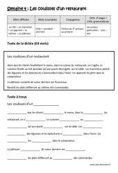 Les coulisses d’un restaurant - Dictée préparée - A trous : Primaire 4 - PDF à imprimer