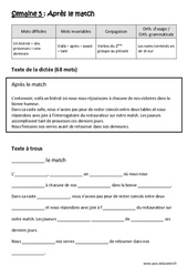 Après le match - Dictée préparée 5 - A trous : Primaire 4 - Cycle 3 - PDF à imprimer
