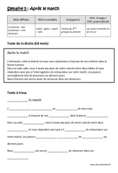 Après le match - Dictée préparée - A trous : Primaire 4 - PDF à imprimer