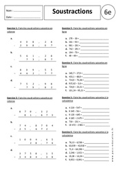 Soustractions - Exercices corrigés - Calculs : Primaire 6 - PDF à imprimer
