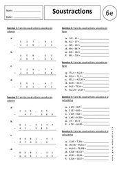 Soustractions - Exercices corrigés - Calculs : Primaire 6 - PDF à imprimer