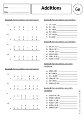 Additions - Exercices corrigés : Primaire 6 - PDF à imprimer