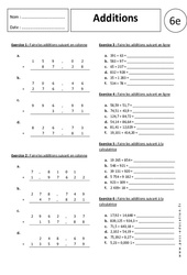 Additions - Exercices corrigés : Primaire 6 - PDF à imprimer