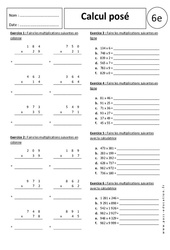 Calcul posé - Multiplication - Exercices corrigés : Primaire 6 - PDF à imprimer