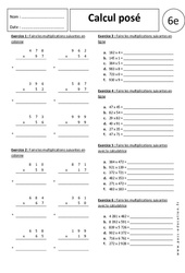 Calcul posé - Multiplication - Exercices corrigés : Primaire 6 - PDF à imprimer