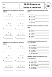 Multiplications de nombres décimaux - Exercices corrigés : Primaire 6 - PDF à imprimer