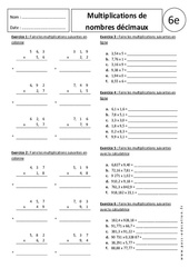 Multiplications de nombres décimaux - Exercices corrigés : Primaire 6 - PDF à imprimer
