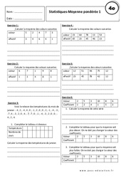 Statistiques - Moyenne pondérée - Exercices corrigés : Secondaire 2 - PDF à imprimer