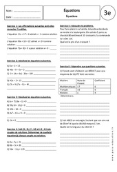 Equations - Exercices corrigés : Secondaire 3 - PDF à imprimer