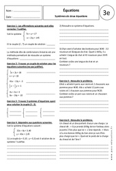 Systèmes de deux équations - Exercices corrigés : Secondaire 3 - PDF à imprimer