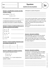 Systèmes de deux équations - Exercices corrigés : Secondaire 3 - PDF à imprimer