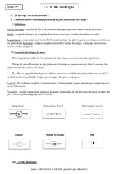 Circuit électrique - Cours - Physique - Chimie : Secondaire 1 - PDF à imprimer