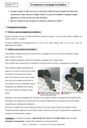 Comment se propage la lumière - Cours - Physique - Chimie : Secondaire 1 - PDF à imprimer