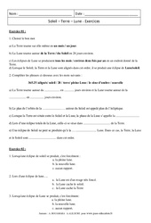 Soleil - Terre - Lune - Exercices corrigés - Physique - Chimie : Secondaire 1 - PDF à imprimer