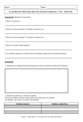 Ion - Conduction électrique dans les solutions aqueuses - Exercices corrigés - Physique - Chimie : Secondaire 3 - PDF à imprimer