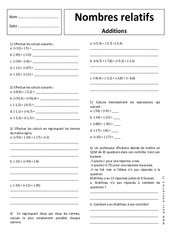 Additions - Nombres relatifs - Exercices corrigés : Secondaire 1 - PDF à imprimer