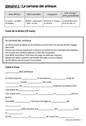 Le carnaval des animaux  - Verbes du 1er groupe au présent - Pluriel des noms en al, au, eau, eu - Dictée préparée - A trous : Primaire 5 - Cycle 3 - PDF à imprimer