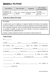Au cirque  - Verbes du 1er groupe au présent - Verbes particuliers : - cer, - ger, - yer - Dictée préparée - A trous : Primaire 5 - Cycle 3 - PDF à imprimer