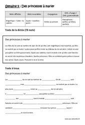 Des princesses à marier - Verbes au présent - Homophones - Fiches quel(s), qu’elle(s), quelle(s) - Dictée préparée - A trous : Primaire 5 - Cycle 3 - PDF à imprimer