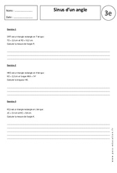 Sinus d'un angle - Exercices corrigés - Trigonométrie : Secondaire 3 - PDF à imprimer